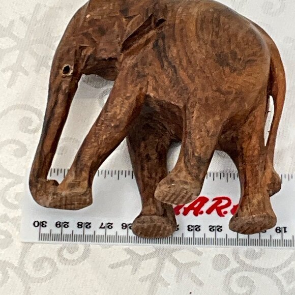 Hand-Carved Wooden Elephant Figurine 4" Tall Intricate Design Natural Finish Hom - Picture 5 of 7